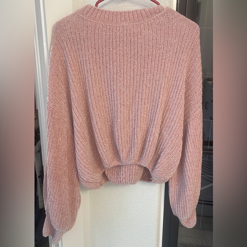 blush cropped sweater with bubble sleeves